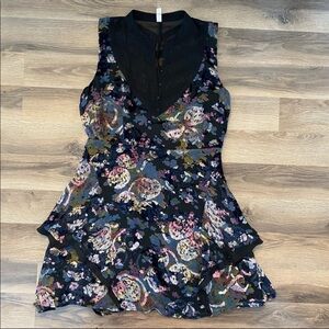 Free People Black Floral Velvet Lace Sleeveless Dress